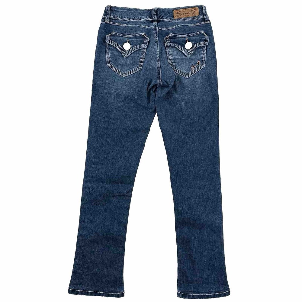 Seven 7 Womens Rocker Slim Jeans 26x27 Blue Stretch Flap Back Pockets Tag Sz 25 - Picture 13 of 16